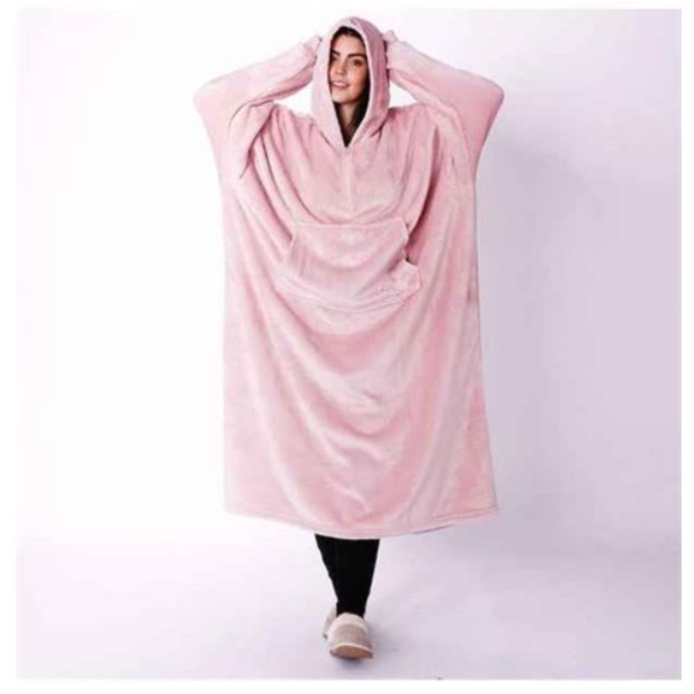 The Comfy Dream Unisex Long Quarter Zip Wearable Blanket One Size Color Blush